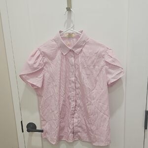 Grace Karin Pink Casual Button Down Narrow Stripe Shirt